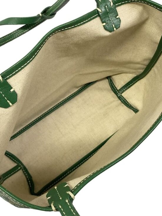GOYARD Saint Louis Junior Green White Orange Coated Canvas  Goyard Tote Saint Louis Junior Green White Orange Markage with Initials